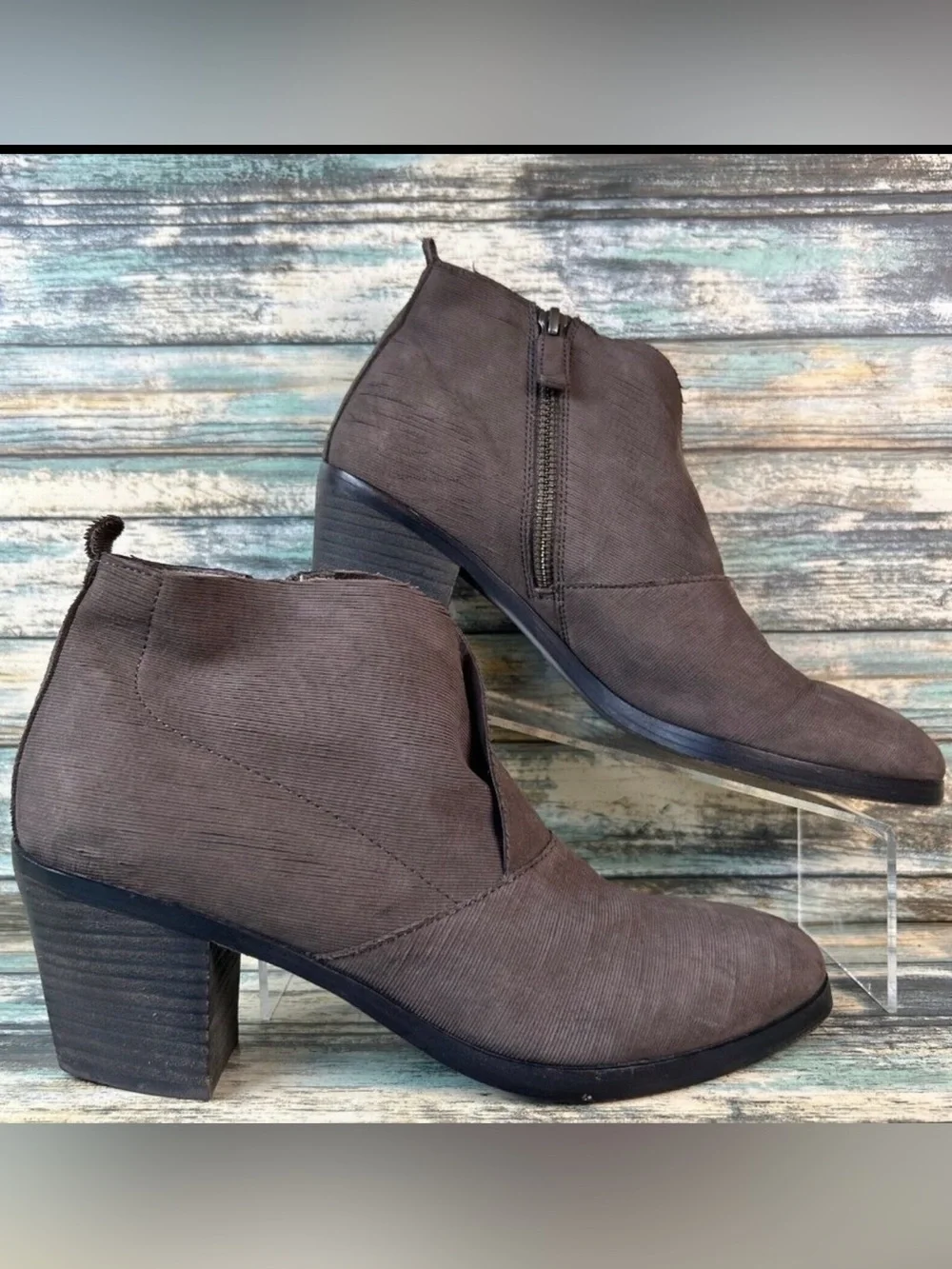 Eileen Fisher Murphy Ankle Boot Womens Size 10 Gray Leather Zip Up Block Heel